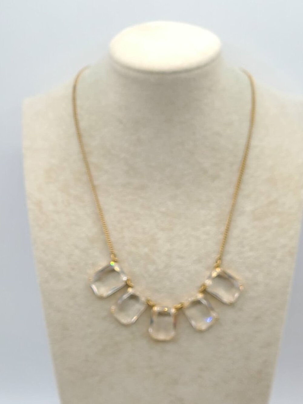 J Crew clear Crystal 5 Stone Necklace gold Tone Chain